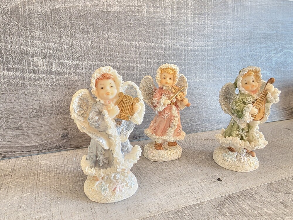 3 Victorian Angels Pastel Christmas 5" Figurines Music Instruments 124f